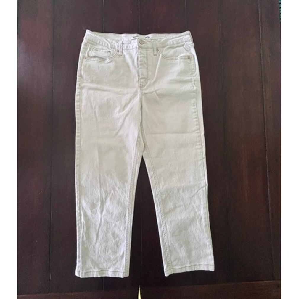 Seven7 Slim Straight Ivory Cream Jeans Women's Size 10 Stretch Denim Mid Rise